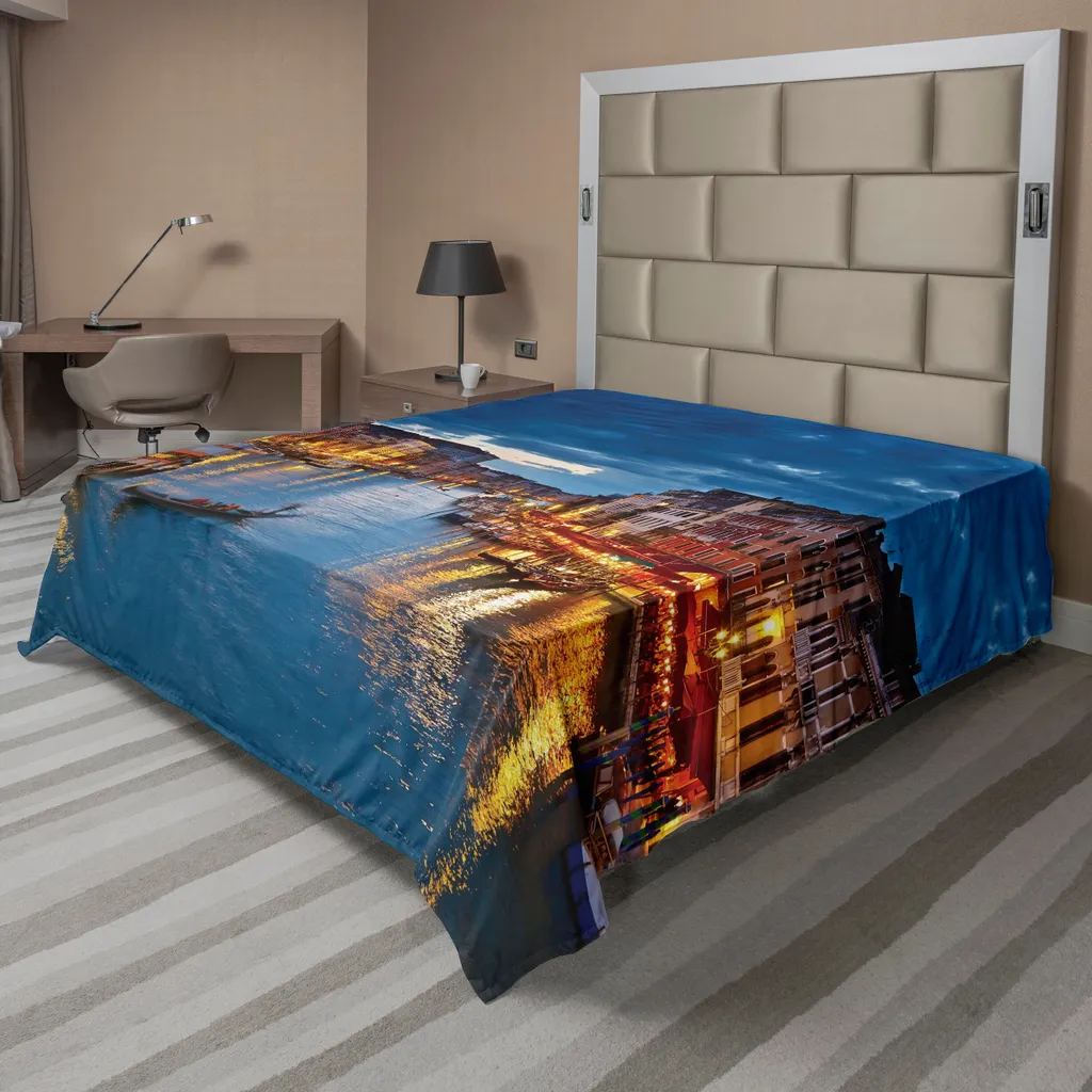 Drap plat décoratif paysage italien 266x260 cm pour lit double XXL