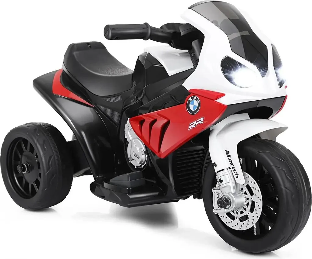 Moto électrique enfant 6V tricycle stable et sécurisé 3km/h coloris rouge