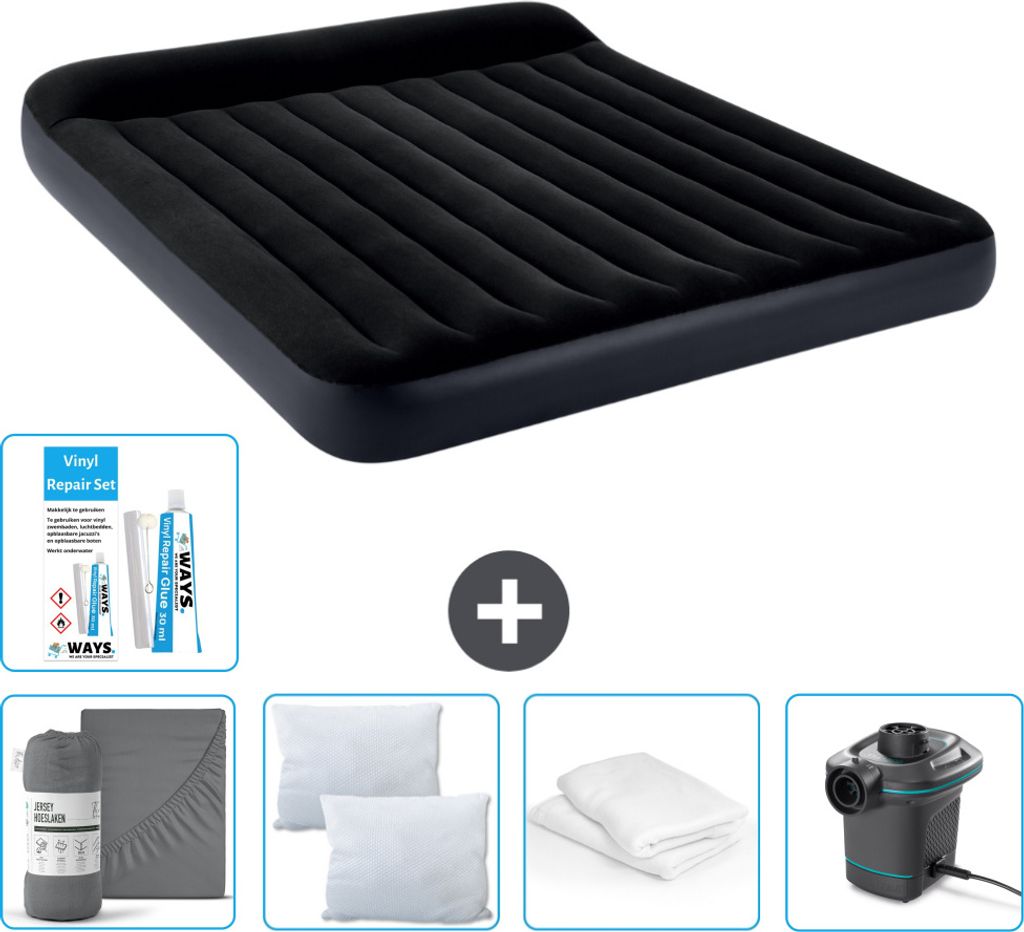 Intex Luftbett - 2 Personen - 183 x 203 x 25 cm - Dunkelblau - Im Lieferumfang enthalten Spannbettuch - Küssen - Pumpe - Reperaturset en Kissenschutz