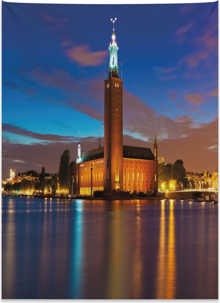Abakuhaus europäisch Wandteppich, Stockholm Scenic Nacht aus Weiches Mikrofaser Stoff Kein Verblassen Klare Farben Waschbar, 110 x 150 cm, Zimt Li...