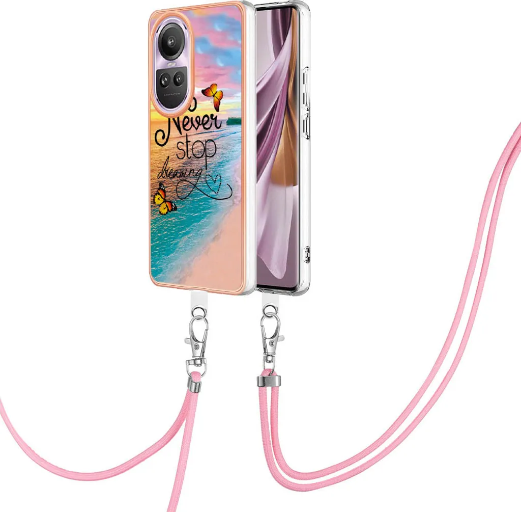 Custodia con cinturino per Oppo Reno10 Pro 5G, custodia in TPU a fantasia con cinturino regolabile Oro