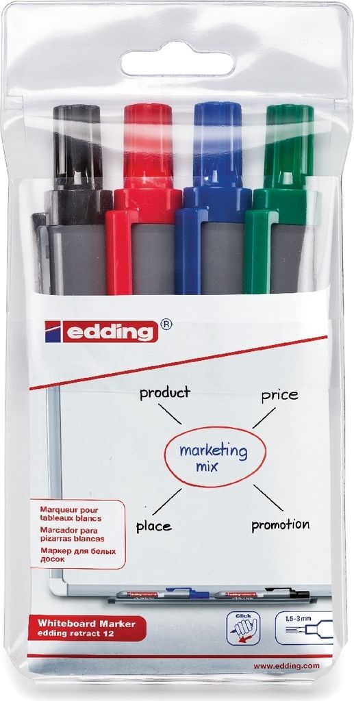 Whiteboardmarker edding retract 12 nachfüllbar 1,5-3mm sortiert VE=10x4 Stück