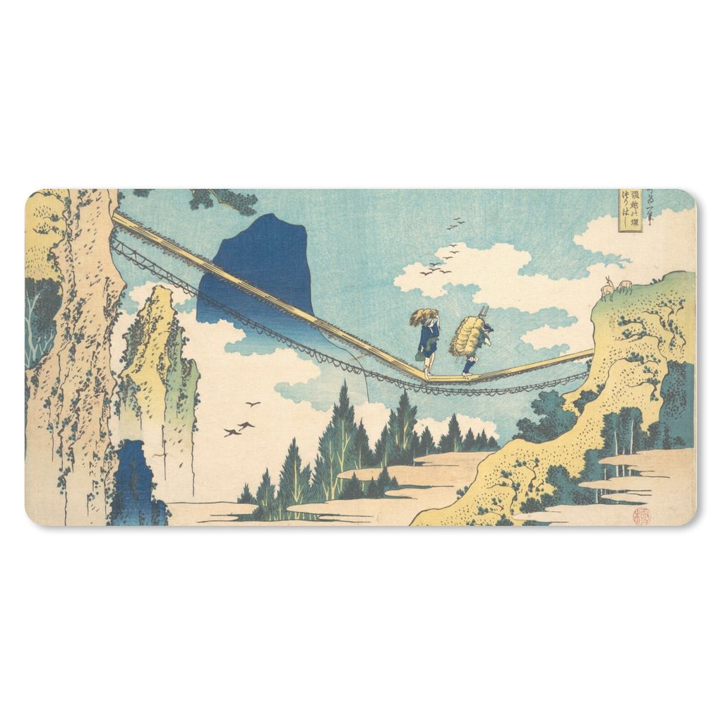 MuchoWow Mauspad Mousepad Hängebrücke an der Grenze zwischen Hida und Etchu - Gemälde von Katshushika Hokusai 60x30 cm - Mousepads - Maus Mat ...