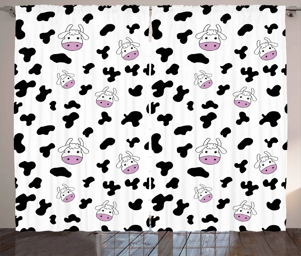 Rideau motif animalier noir et lilas avec boucles et crochets 280x225 cm
