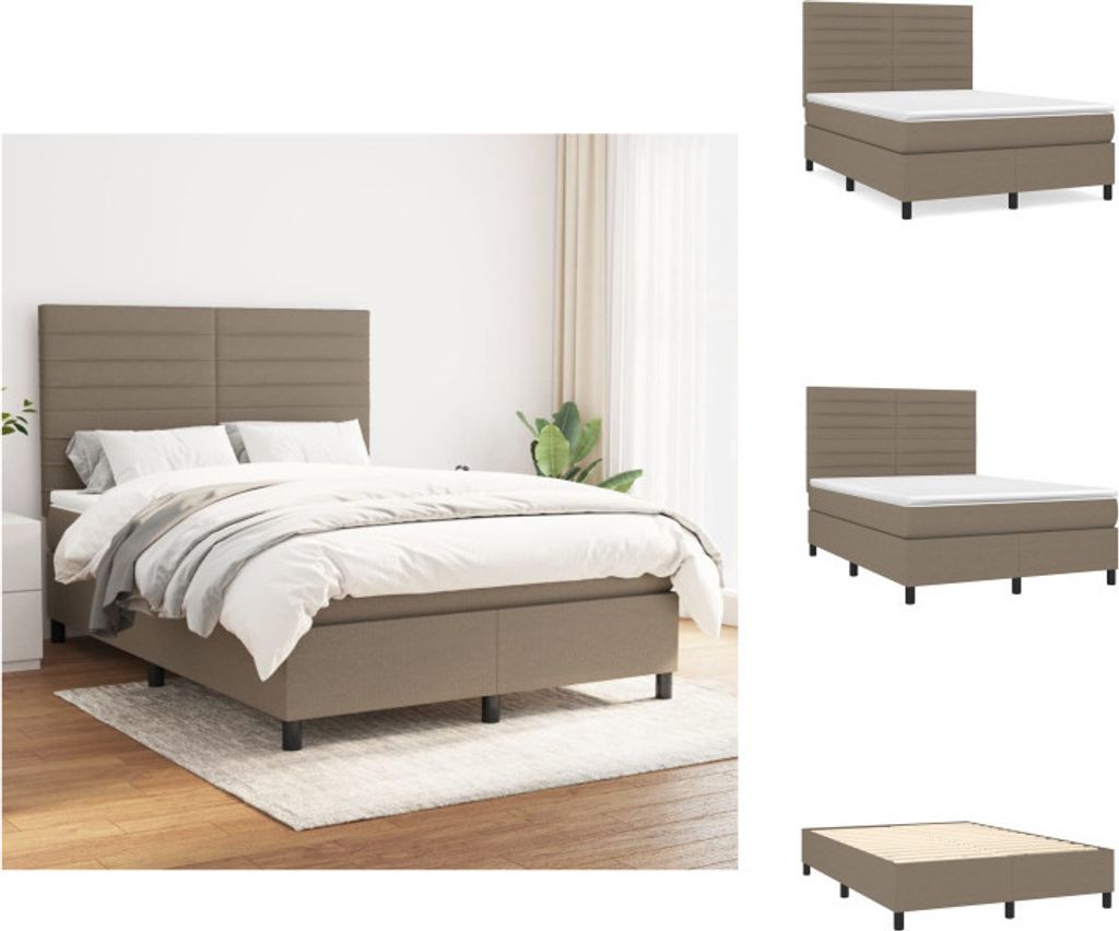 vidaXL Boxspringbett mit Matratze Taupe 140x200 cm Stoff - Betten & Bettgestelle