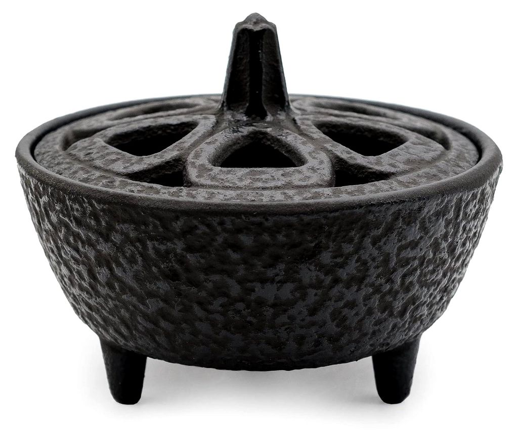 Räucherstäbchenhalter und Brenner aus Gusseisen in Lotusform, Schwarz