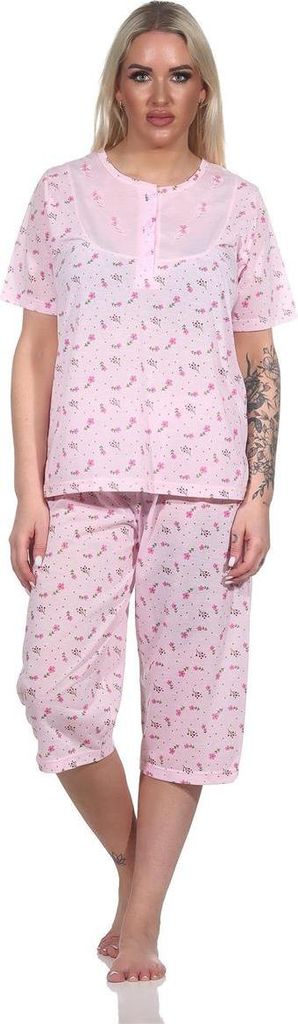 Damen Capri Pyjama mit kurzen Ärmeln; Rosa/L/40