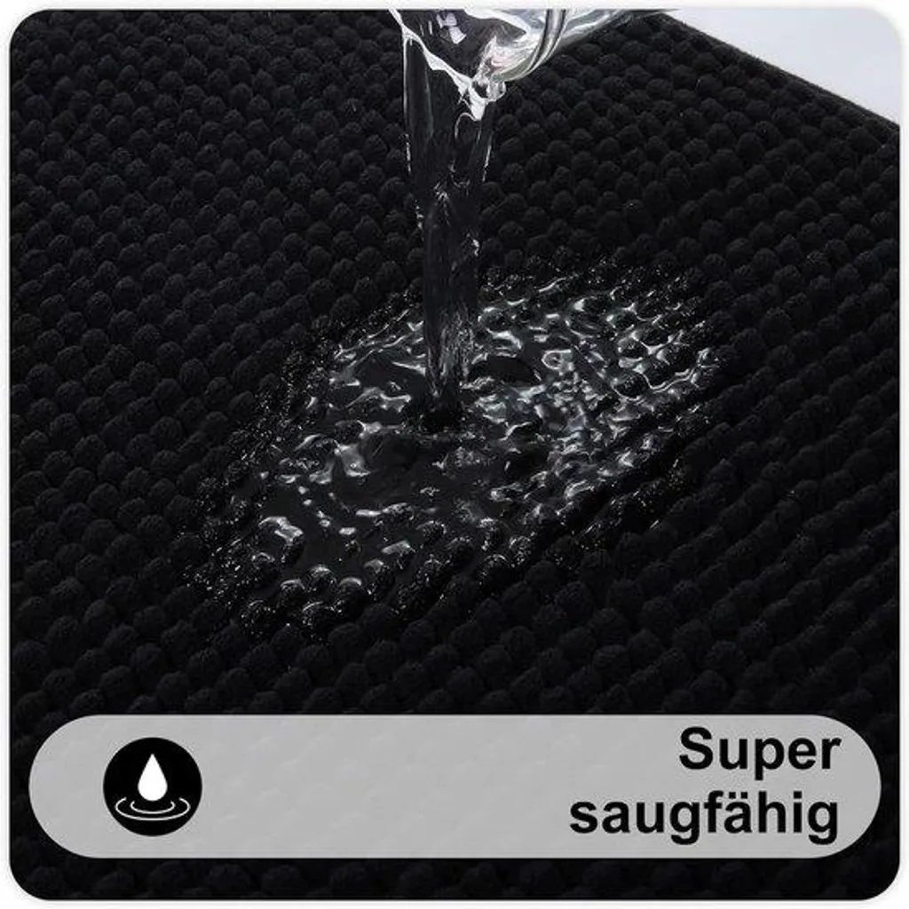 Sortie de bain en chenille noir 40x60 - Tapis lavable et ultra doux