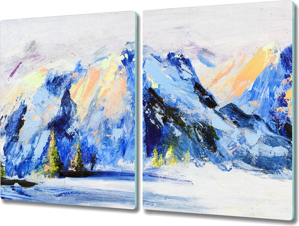 Coloray Küchenbrett Kochplattenabdeckung Hackbrett Schneidebrett Herdabdeckplatte 2x40x52 cm - Winter Schnee Berge Natur