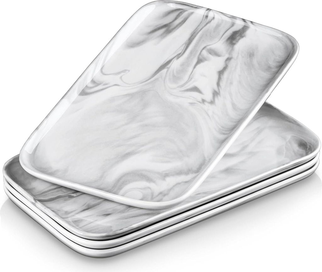 Porzellan Servierbord, Dienblad Set von 4, Rechteckiges Servierbord Groß für Buffets, Sushi, Torten, Häppchen Zuhause/Restaurant, 30 x 18 cm Mar...