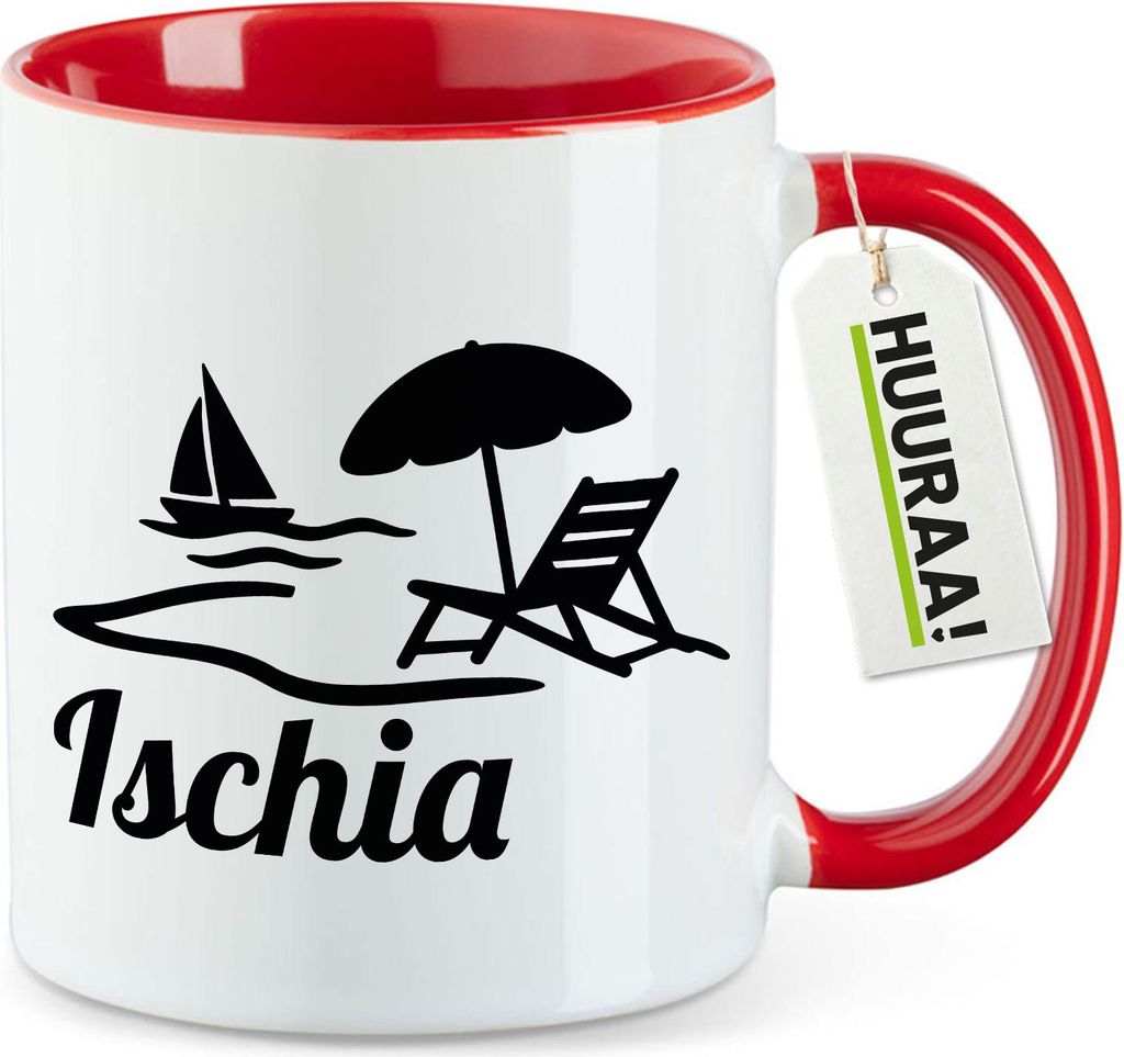 Huuraa Kaffeetasse Ischia Inselmotiv Italien 330ml Rot Keramik Kaffeebecher Geschenkidee