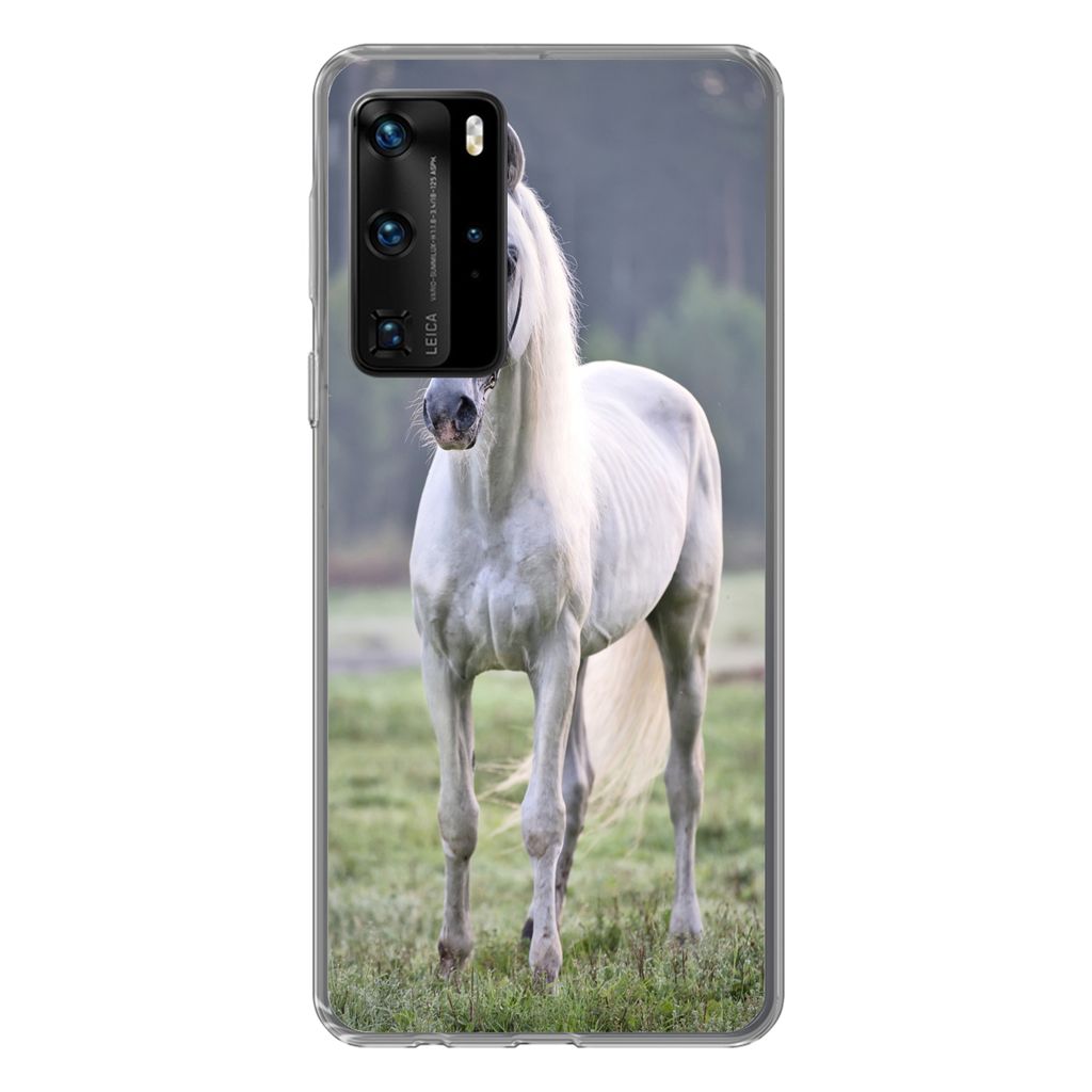 MuchoWow Handyhülle Schutzhülle Hülle für Huawei P40 Pro Pferd - Licht - Morgen Silikon Softcase Handy Hülle - Schutz