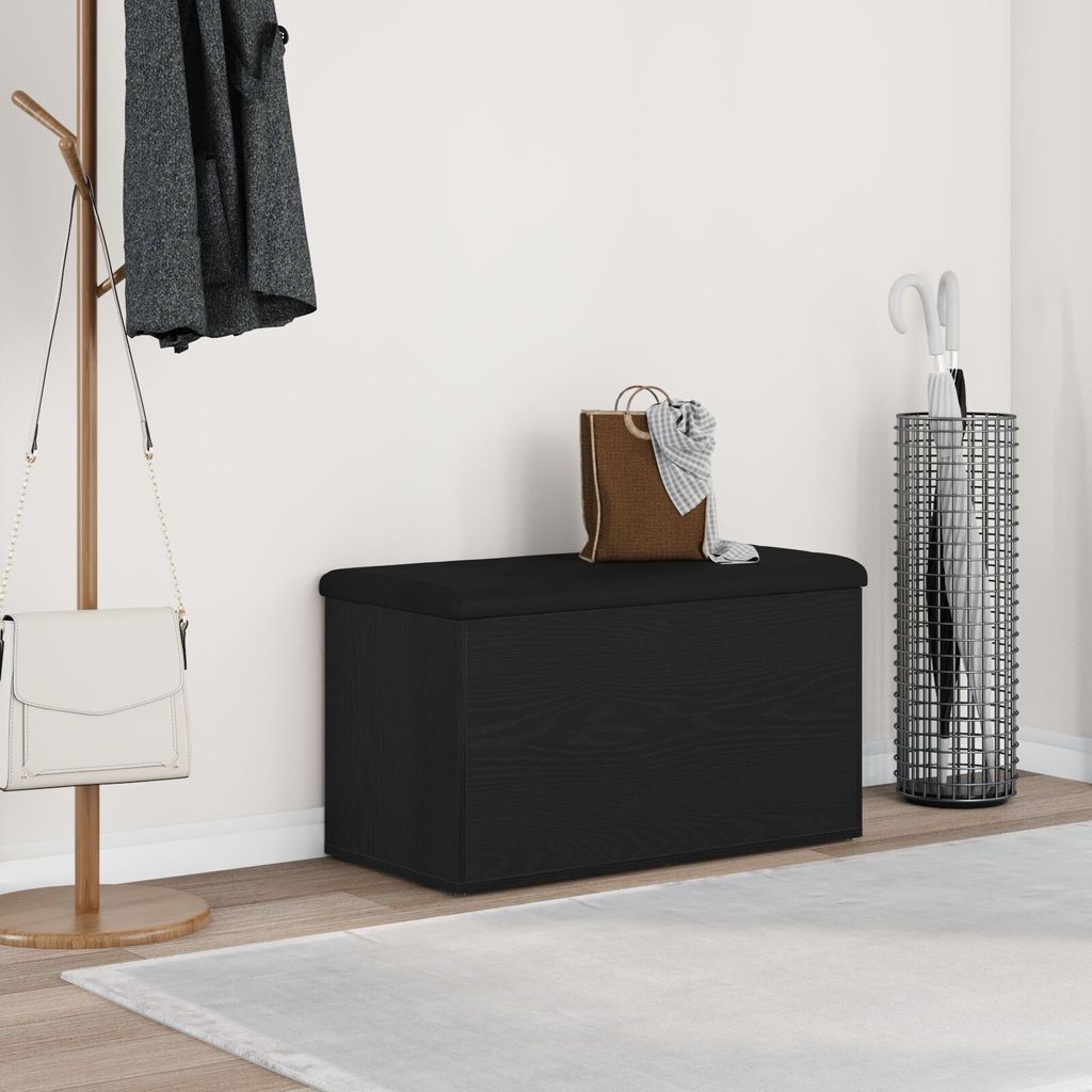 Bank mit Stauraum Schwarz Eiche 80x40x45 cm Holzwerkstoff, Sitzbänke DesignMöbel Neu
