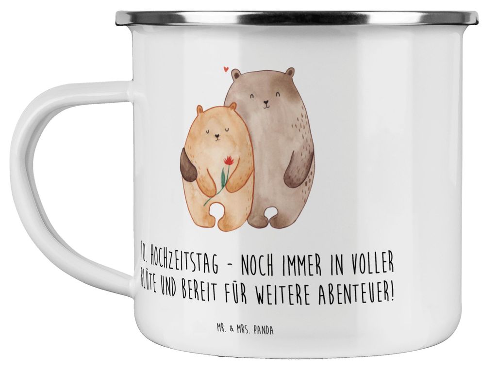 Mr. & Mrs. Panda Pott 10. Hochzeitstag Rosenhochzeit - Weiß - Geschenk, Campingbecher, becher emaille, Liebe und Hingabe, Ehejubiläum, Teetasse, ...