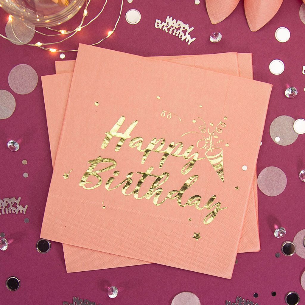 Oblique Unique Happy Birthday Geburtstag Party Deko Set - Servietten + Konfetti rosa gold roségold