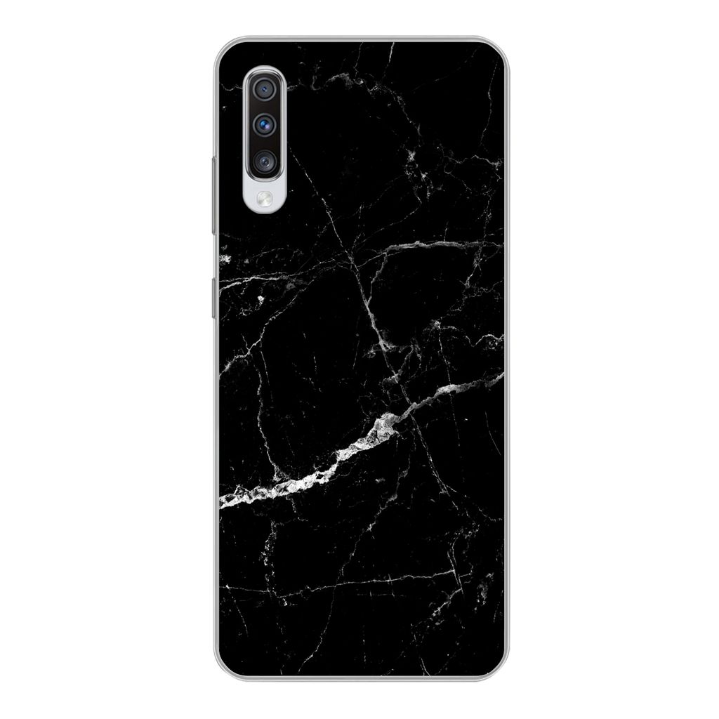 MuchoWow Handyhülle Schutzhülle Hülle für Samsung Galaxy A70 Marmor - Schwarz - Marmoroptik - Weiß - Luxus - Stein Silikon Softcase Handy H...