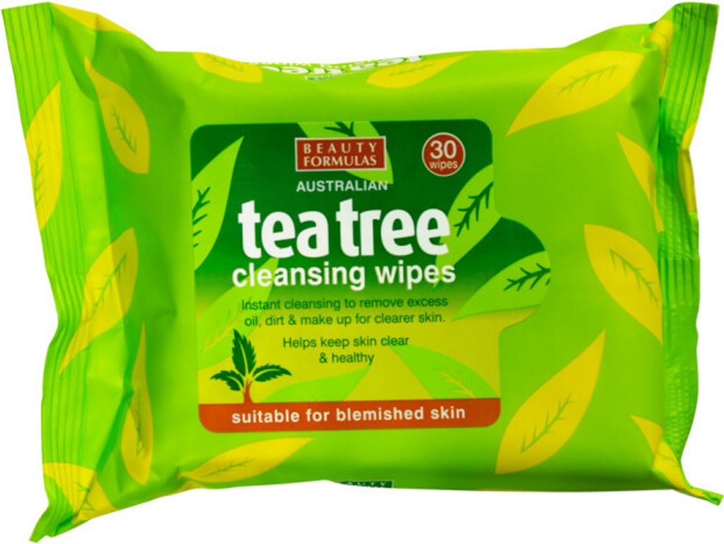 Beauty Formulas Tea tree Oczyszczające chusteczki do twarzy, 30 sztuk