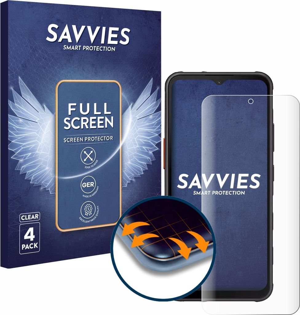 4x Savvies Fullscreen Schutzfolie für Samsung Galaxy XCover 7 Pro Displayschutz Folie Fullcover Klar Transparent