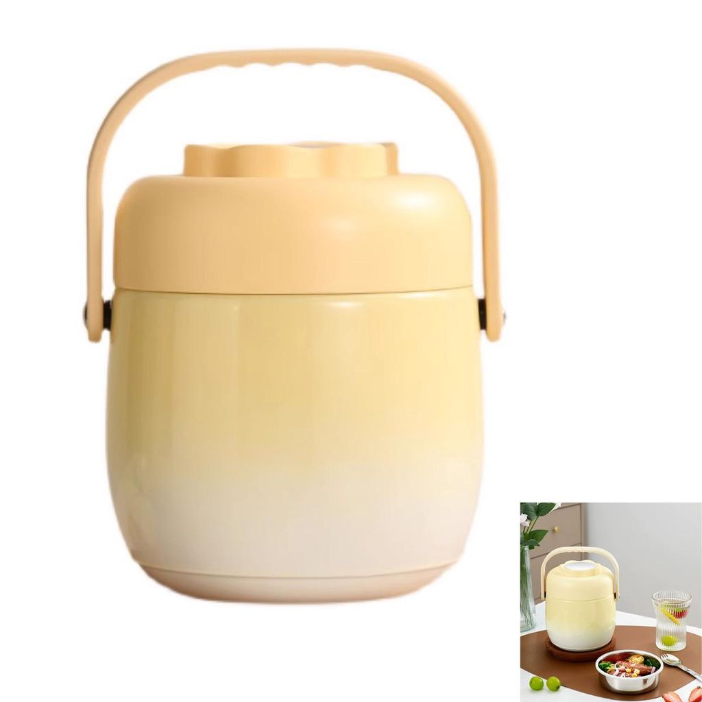 1.5L Thermobehälter für Essen Thermoschüssel mit Deckel Lunchbox Thermo Zur Aufbewahrung von Brei,Suppe,Obst,Joghurt und Mittagessen, Gelb