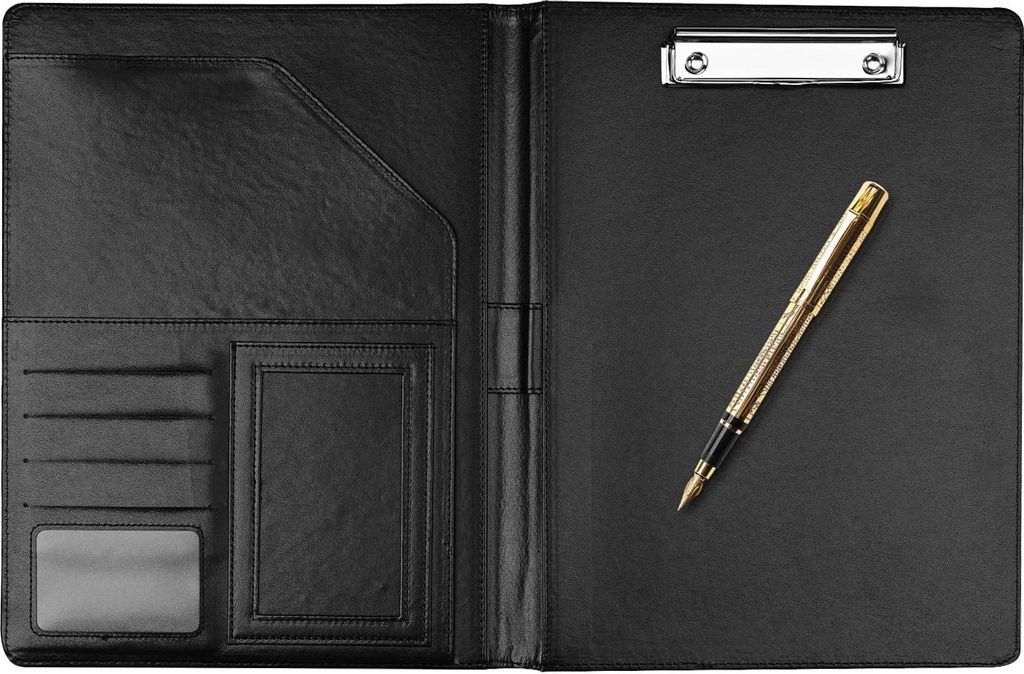 Lederne Klemmbordmap mit Taschenrechner - handlich für Präsentationen - braun