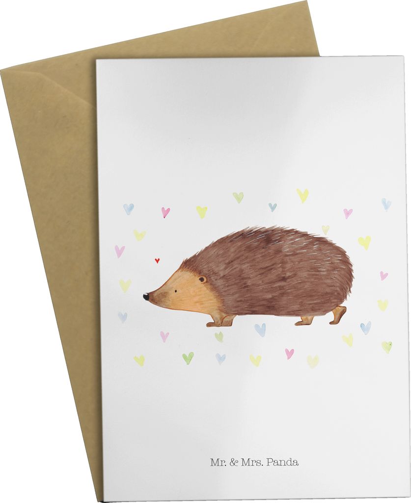 Mr. & Mrs. Panda babykarte Igel Herzen - Weiß - Geschenk, weihnachtskarten, Klappkarte, vatertagskarte, kommunionskarte, Grußkarten, Liebe, Herz,...