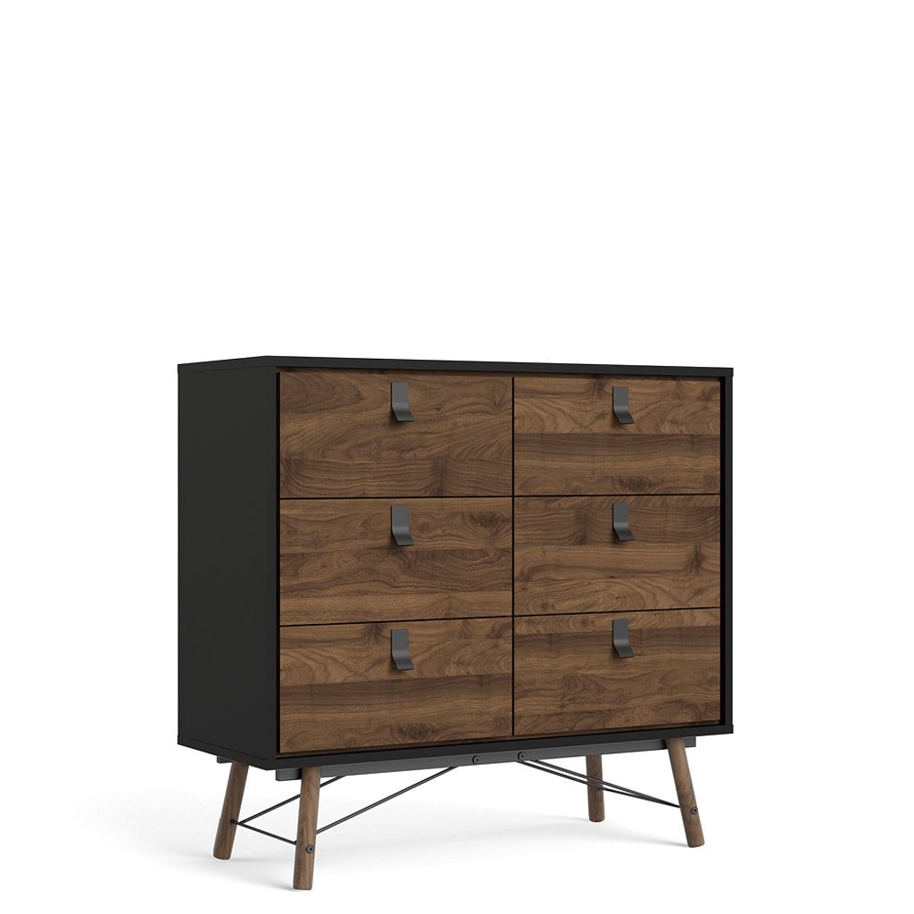 Rye Kommode 6 Schubladen mattschwarz, Walnuss Nachbildung. Produktbild 