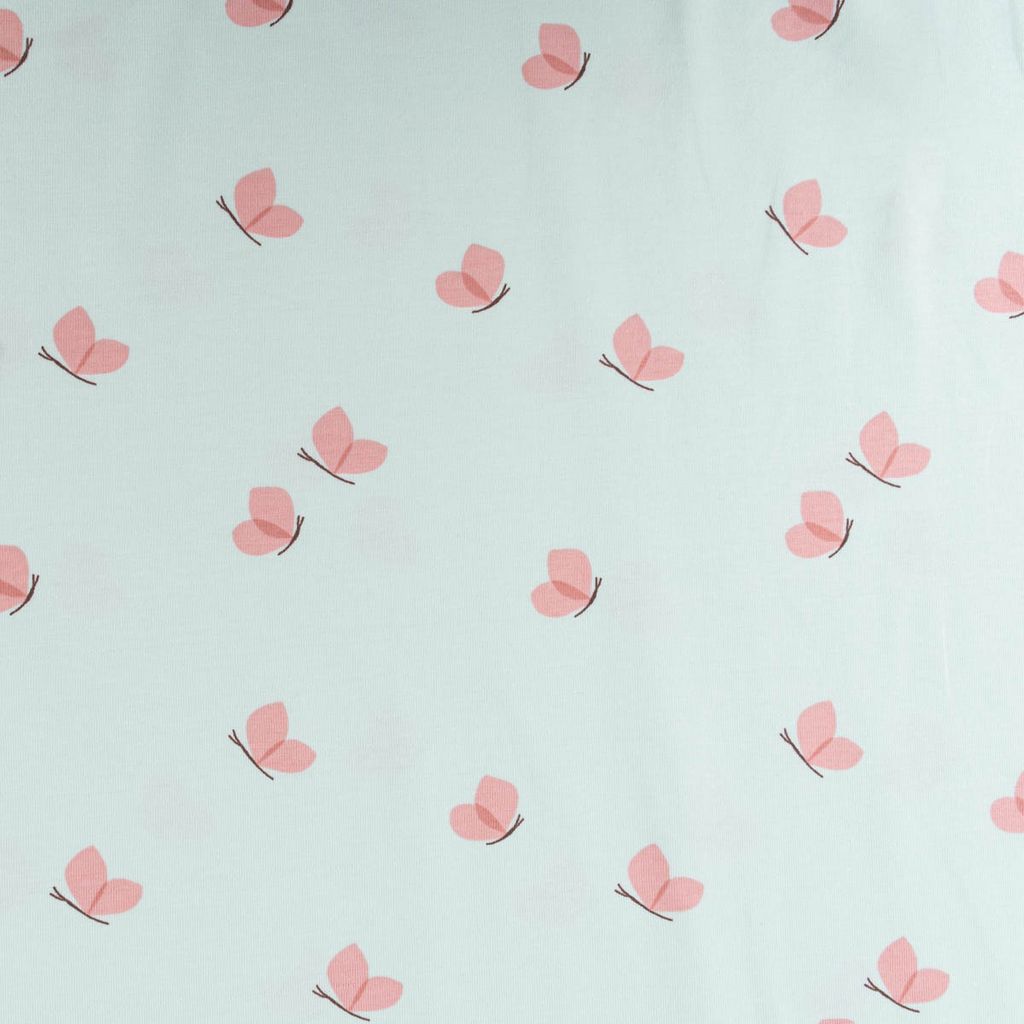 Jersey Baumwolljersey BUTTERFLY Schmetterlinge mint rosa 1,5m Breite
