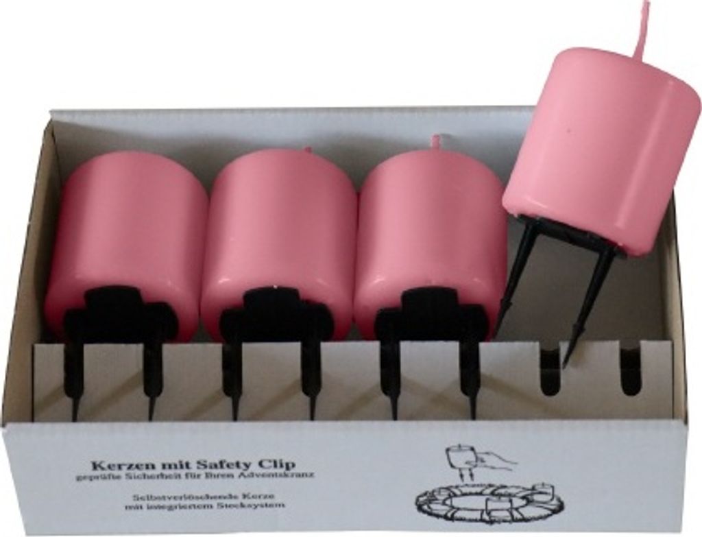 4er Set Adventskerzen, Stumpenkerzen mit Safety Clip und Kerzenstecker (Haltekrallen) Antique Pink 8 x 5 cm