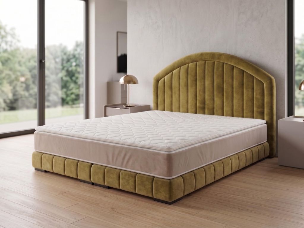 Polsterbett LEON 2 mit Kopfteil, modernes gepolstertes Bett in 180 x 200 cm Farbe: Gelb
