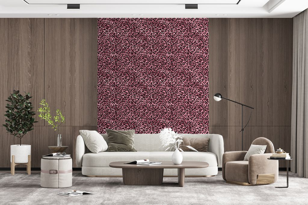 MuchoWow Fototapete für Wohnzimmer oder Schlafzimmer Wandtapete Vinyl Motivtapete Panther - Rosa - Tiermotiv - Muster - 205x280 cm - Wandbild