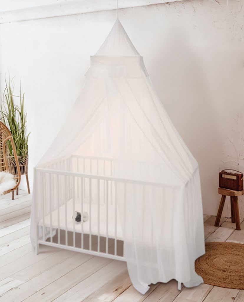 Deconet Bambusstoff Baby-Moskitonetz Castle – oberer Rahmen 40 x 40 cm/800 cm Umfang WEISS – Baby