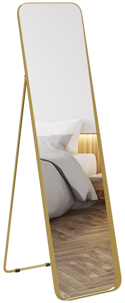 Ganzk?rperspiegel. freistehend. neigbar. Metallrahmen. MDF. 160 x 40 cm. Goldfarben