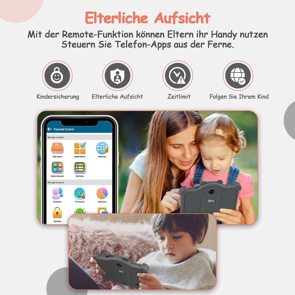 Olvy Kinder Tablet Android 13 Tablet für Kinder 96GB, WiFi, Produktbild 4
