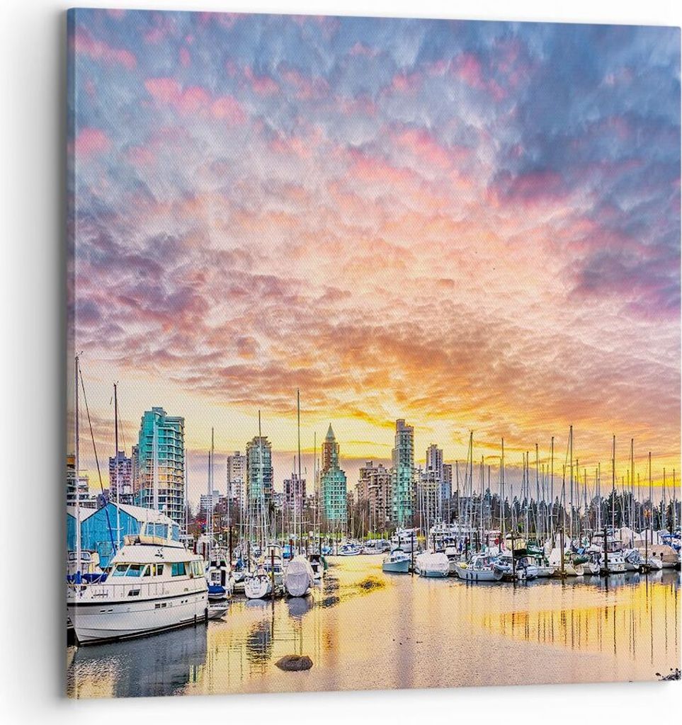 Bild auf Leinwand - Leinwandbild - Boote städtisch Stadt Landschaft - 70x70cm - Wand Bild - Wanddeko - Leinwanddruck - Bilder - Kunstdruck - Wandd...