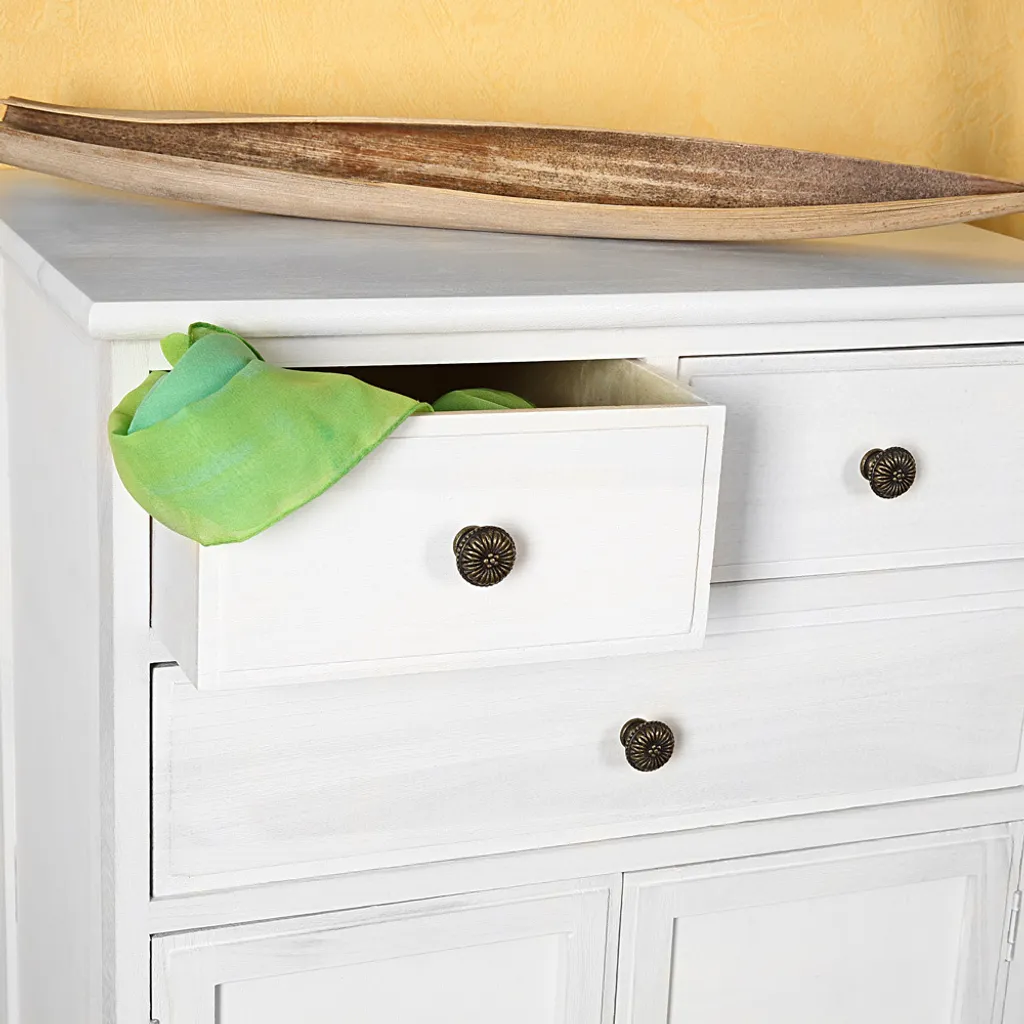 Commode Mucola Shabby Chic Blanc en Bois avec Étagère et Sideboard