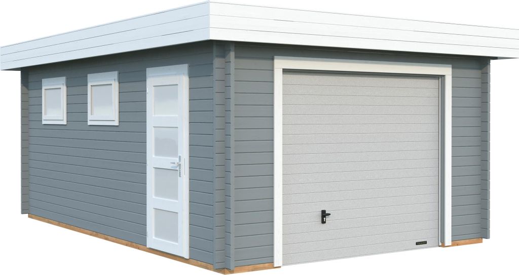 Palmako Garage Rasmus 19,0 m² - 44 mm - mit Sektionaltor hellgrau/weiß lackiert