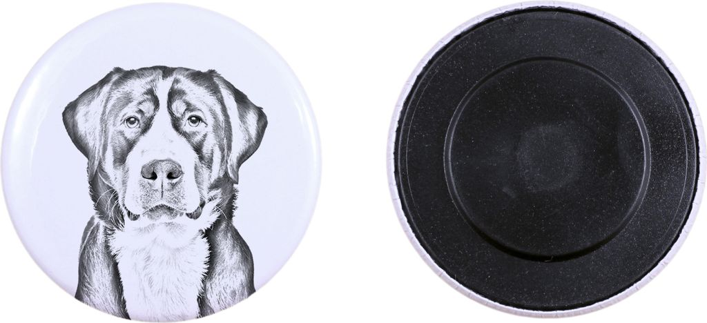 Grosser Schweizer Sennenhund Magnet mit einem Hundepfotenabdruck, außergewöhnlich leicht, starker Magnet, handgefertigtes Produkt der Marke Art-Dog