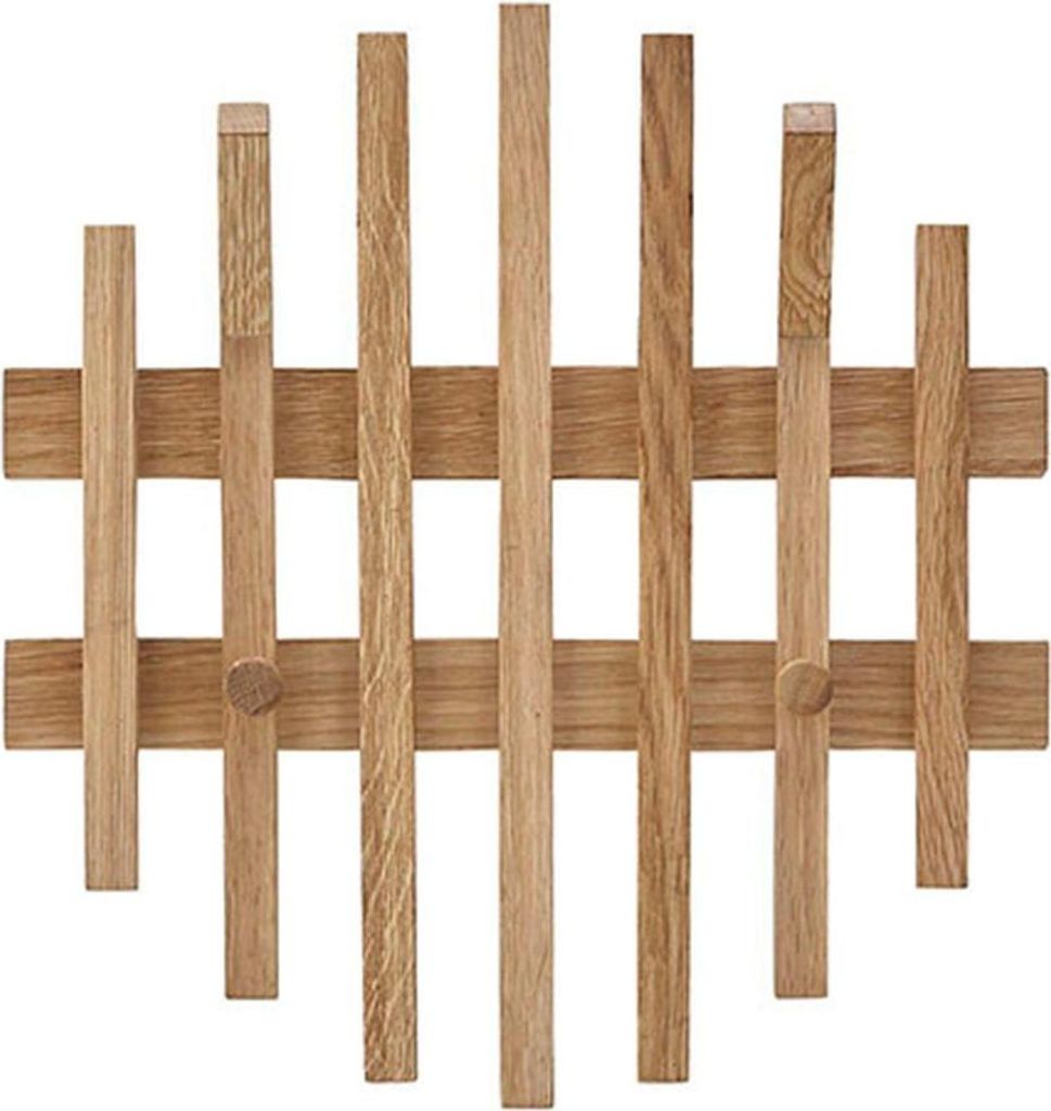 Garderobenpaneel >BANTRY< 4 Haken, Lamellen, in Eiche, Massivholz - 38x40x11cm (BxHxT)