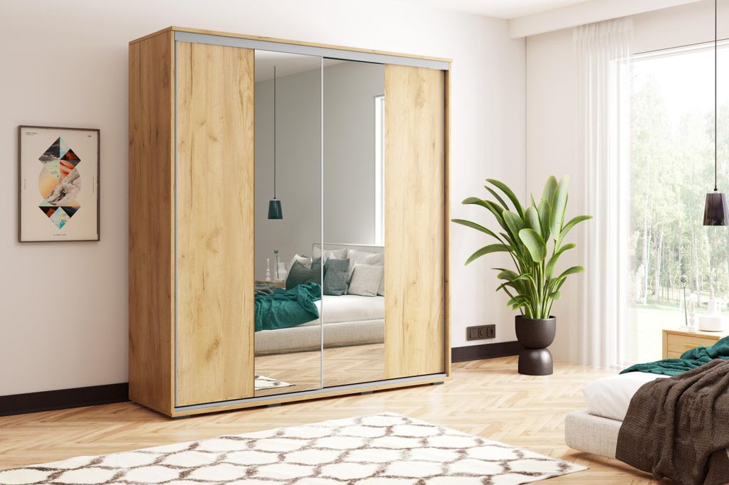 FurMeb24 Schiebetrenschrank A3 17521562 cm â Eiche Craft Gold - mit Spiegel