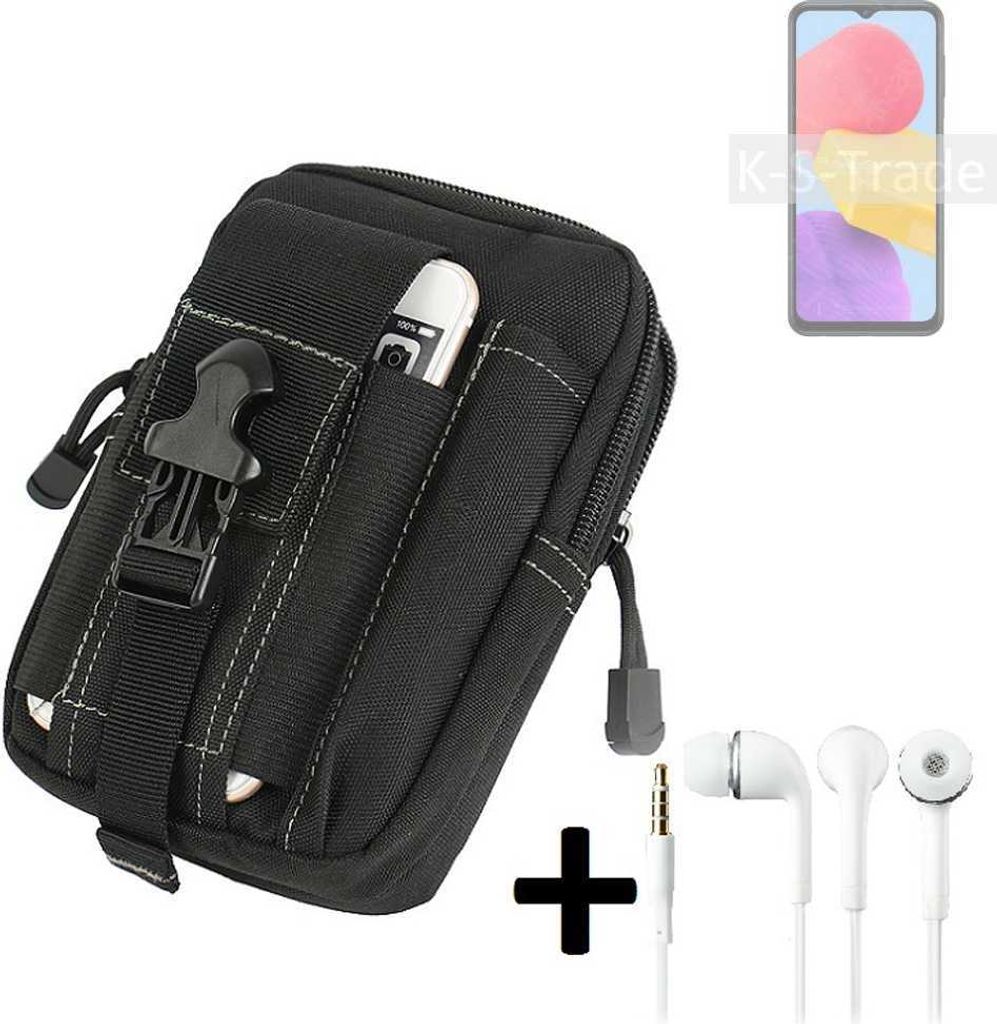 K-S-Trade Gürteltache + Kopfhörer kompatibel mit Samsung Galaxy M13 Gürtel Tasche Holster Schutz Hülle Handy Hülle schwarz inkl. Extrafächer