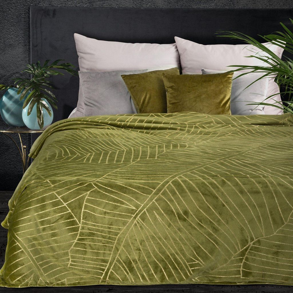 Eurofirany Decke Wohndecke Sofadecke LUNA 3 150x200 cm grün olivgrün gold