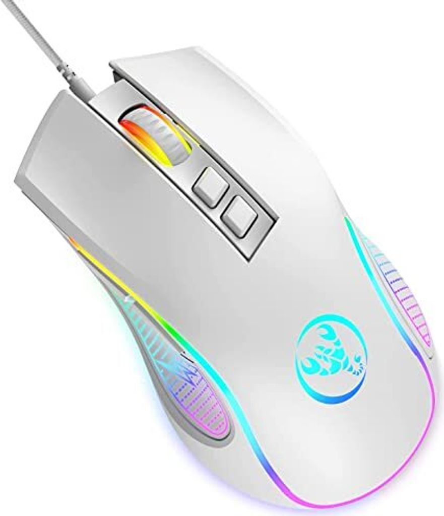 HXSJ X100 Kabel-Gaming-Maus, ergonomische PC-Mäuse 7-Farben-LED-Leuchten, 7 Tasten, optischer Sensor, 4-DPI-Level-Einstellungen, bis 3600 dpi, lei...