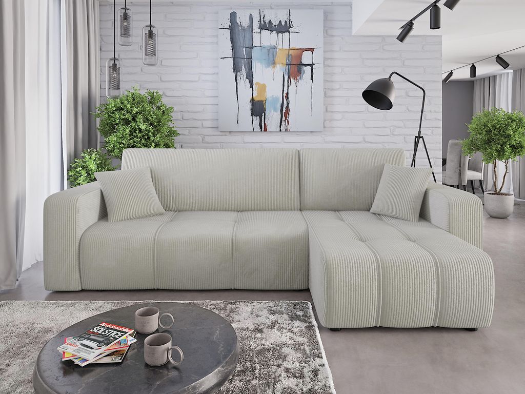 Couchgarnitur Sofa Sofagarnitur ALICE im Cord Stoff in L Form mit Schlaffunktion und Bettkasten Wohnlandschaft