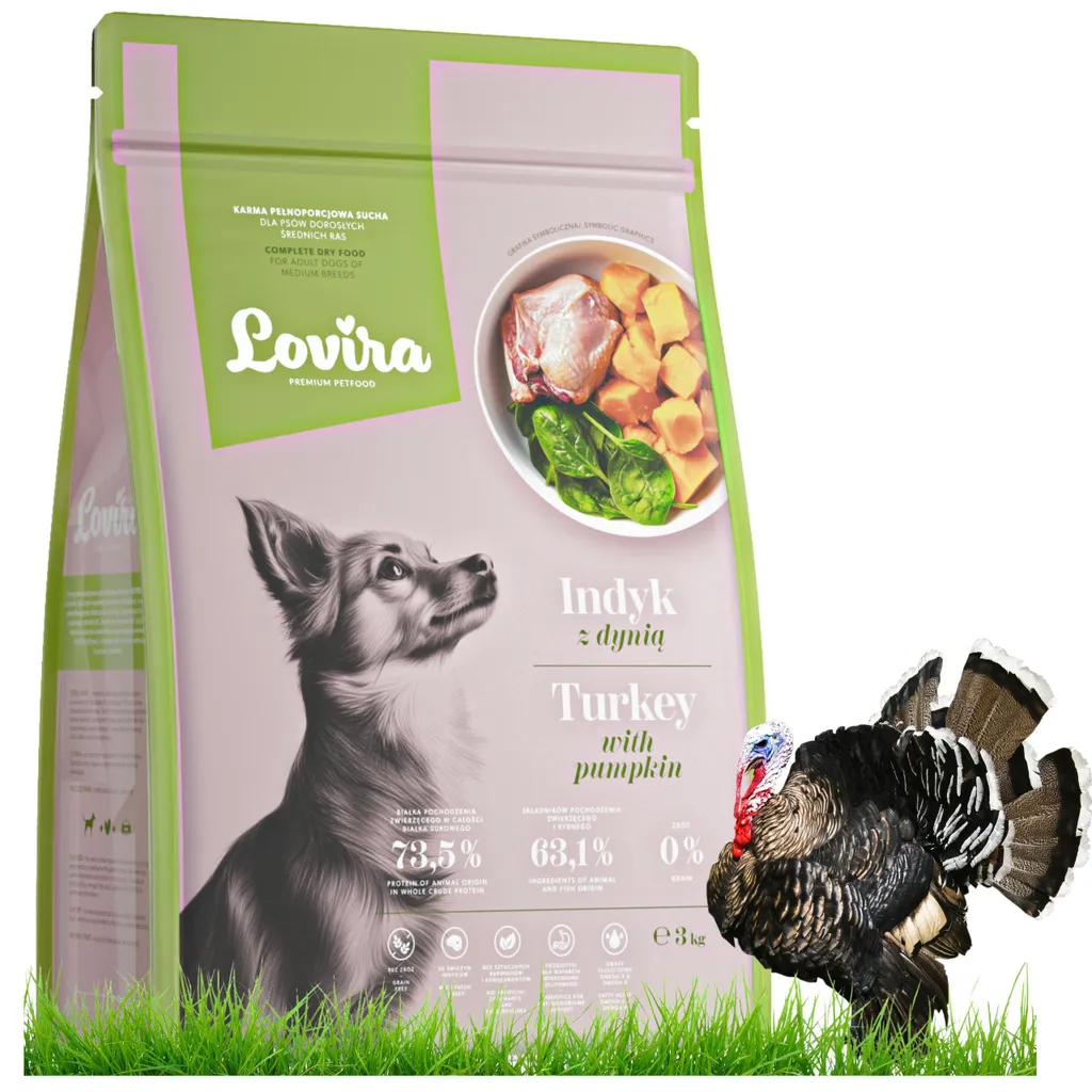 Aliment Complet pour Chien Adulte LOVIRA Dinde et Potiron en Sac 3 kg