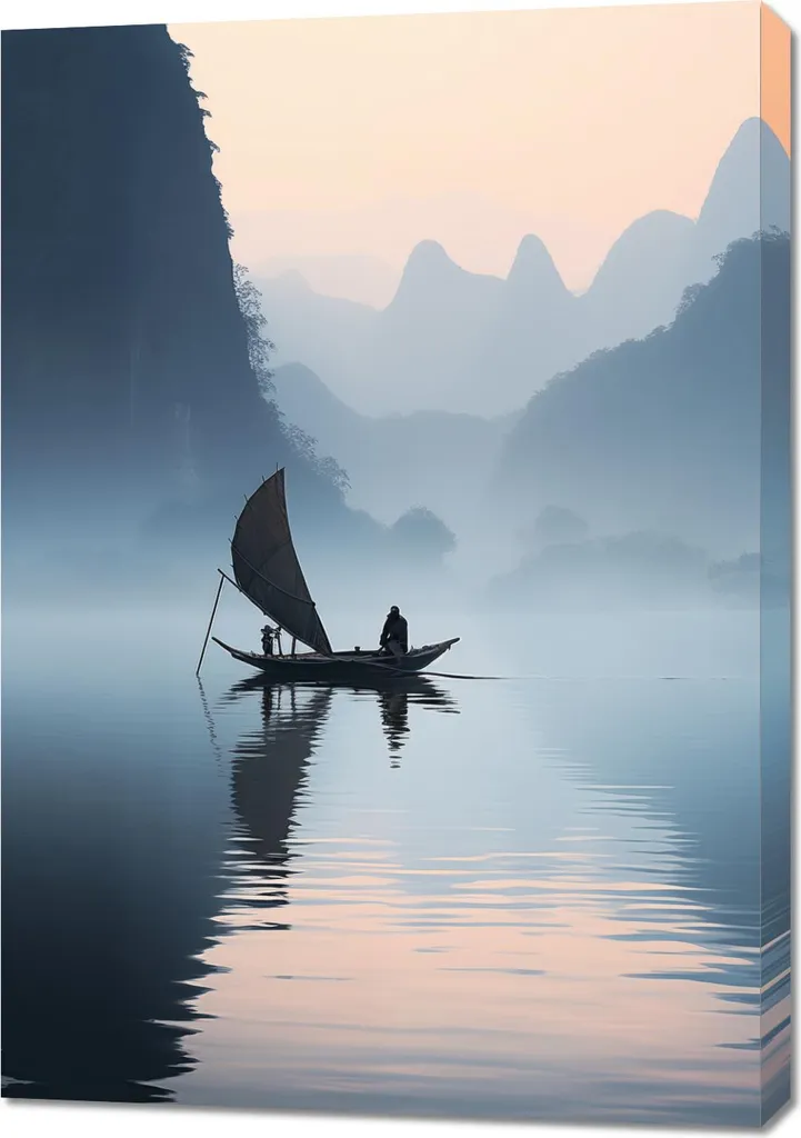 Tableau Zen Voyage solitaire sur la rivière 70x100 pour Salon Chic