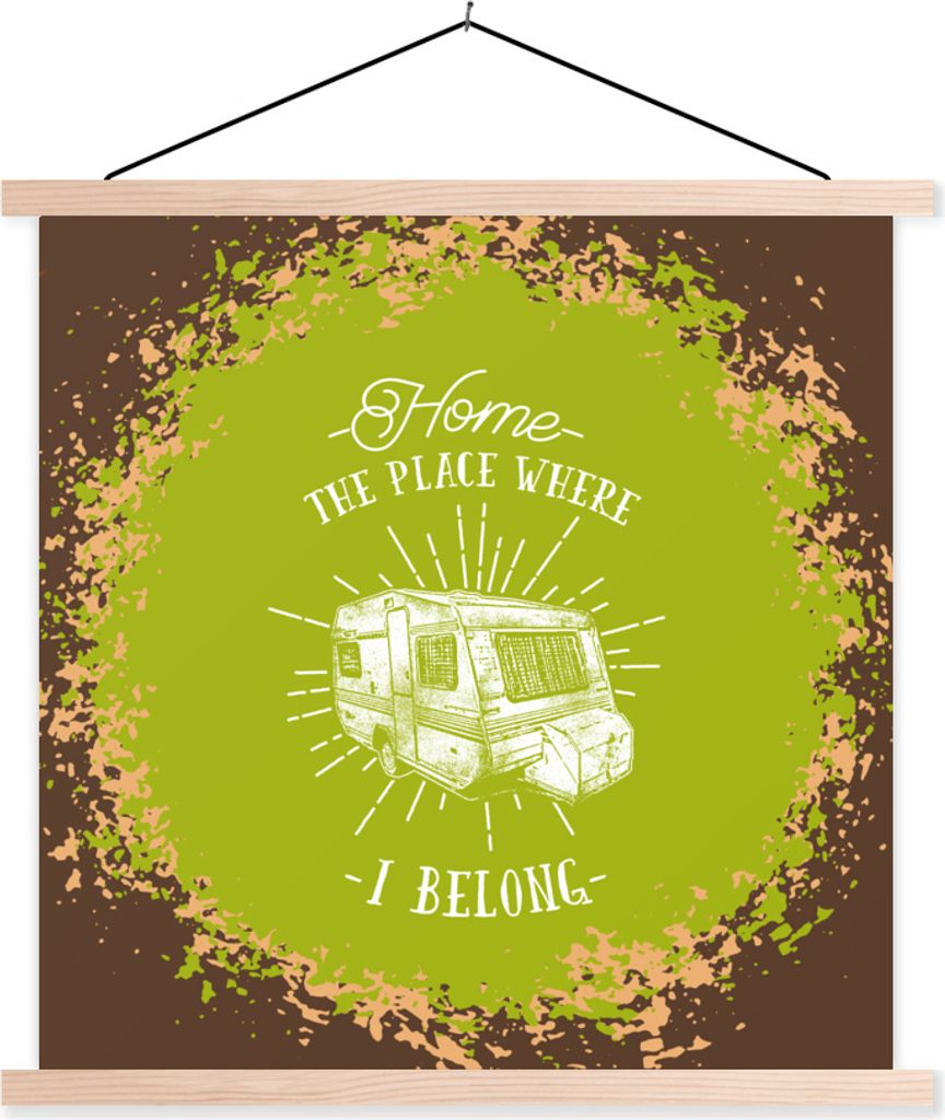 MuchoWow Textilposter Vintage - Wohnwagen - Grün 40x40 cm mit holzfarbenen Rahmen - Posterleiste