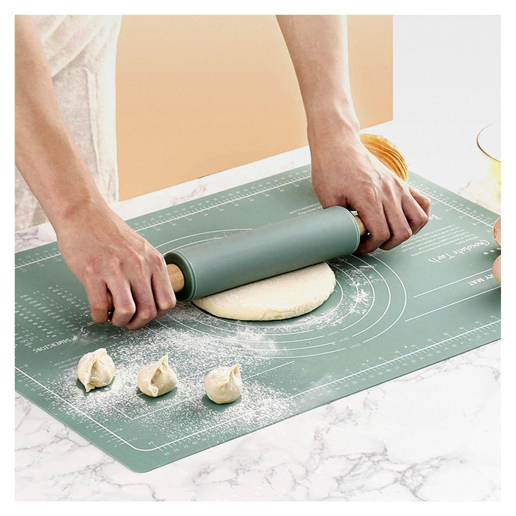 Silikon Backmatte Set - 60x40cm Verdickt Antihafte Backunterlage mit Nudelholz und Teigschaber - Dauerbackmatte für Gebäck, Nudeln, Kekse, Brot (...