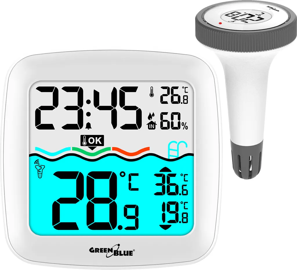 Thermomètre de piscine numérique sans fil DCF avec station météo LCD