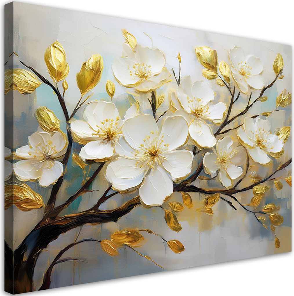 Leinwandbild Magnolie Blumen Zweig Natur 60x40 Feeby Weiß bild für die wand bereit zum aufhängen