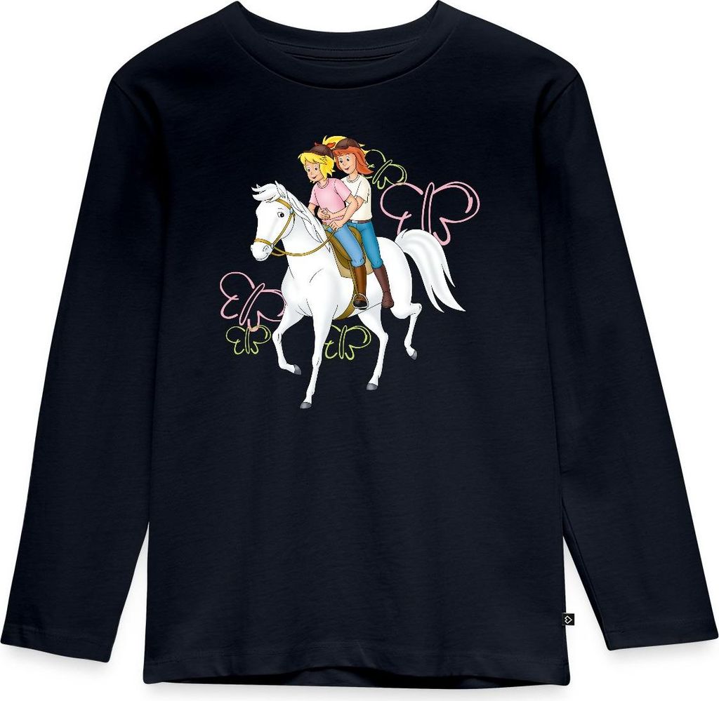 Spreadshirt Bibi Und Tina Reiten Auf Stute Sabrina Kinder Premium Langarmshirt, 110/116 (4 Jahre), Navy